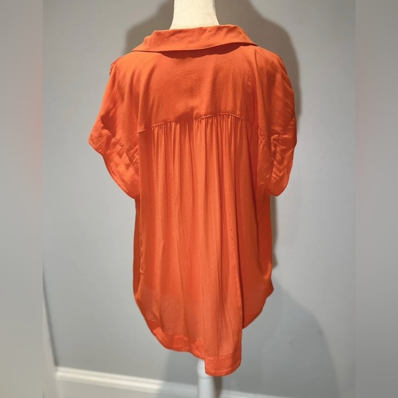 Anthropologie Maeve Tangerine Orange Short Sleeve Button Down Size Small S - Picture 6 of 10